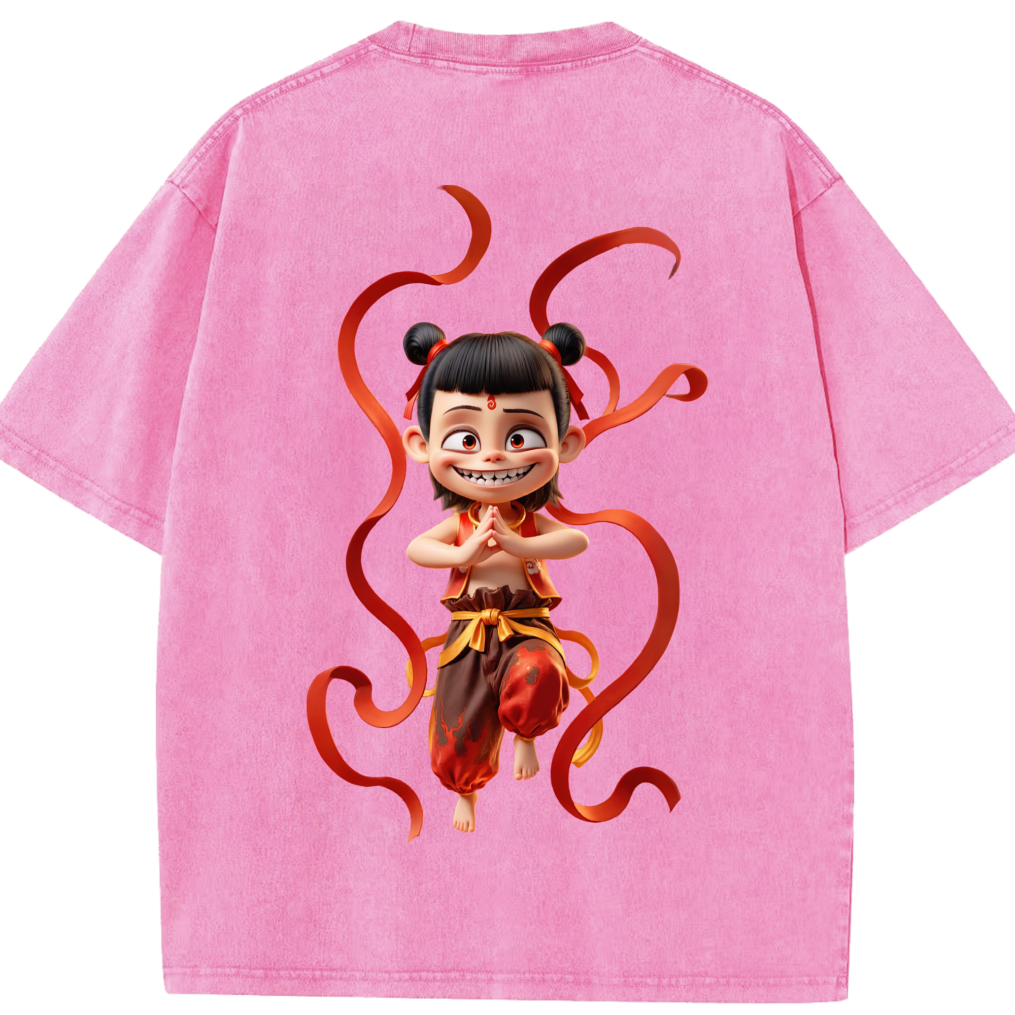 （画像用） Ne Zha 2 ナタ 魔童の大暴れ 綿100% ヴィンテージ風 半袖Tシャツ（背面プリント）